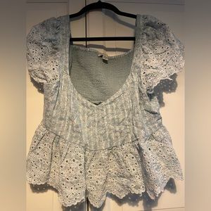 American Eagle Ruffle Sleeve Turquoise Blouse